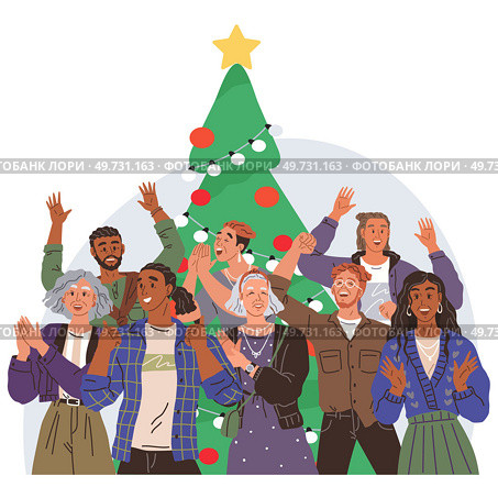 Merry Christmas card. Vector illustration. The postcard showcased beautiful winter background with snowy trees Sale banners with Merry Christmas 2024 attracted many shoppers The golden bell rang. Merry Christmas card. The Christmas tree was adorned with golden and red ornaments. Стоковая иллюстрация, агентство Ingram Publishing / Фотобанк Лори