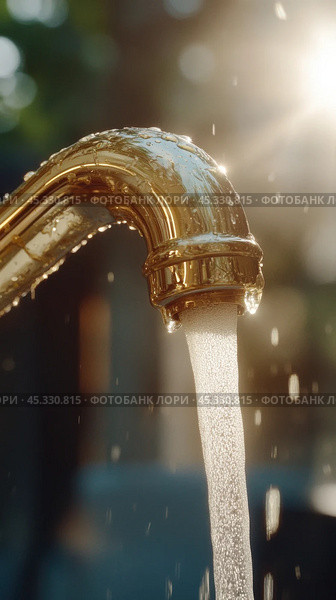 Мерцающий поток воды из крана: удаление известкового налета и уборка дома. Стоковое AI-изображение, AI-художник ФотоИнтеллект / Фотобанк Лори