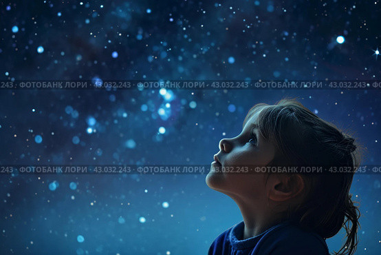 Mesmerizing Astronomer starry sky blue night. Generate Ai. Стоковое AI-изображение, AI-художник Иван Рябоконь / Фотобанк Лори