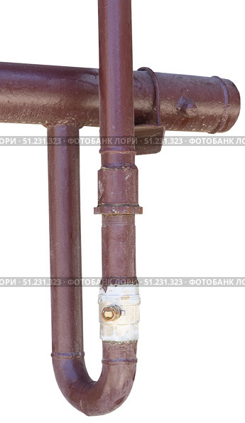 Металлические газовые трубы на белом фоне. Old metal pipe with valve on white background. Стоковое фото, фотограф Татьяна Д / Фотобанк Лори