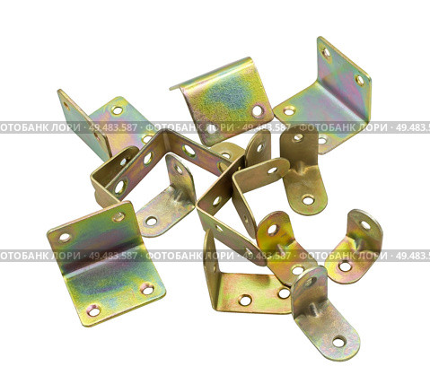 Металлические крепежные угольники на белом фоне. Metallic angle fixators on white background. Стоковое фото, фотограф Татьяна Д / Фотобанк Лори