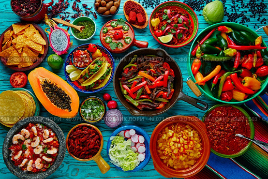 Mexican food mix colorful background Mexico. Стоковое фото, агентство Ingram Publishing / Фотобанк Лори