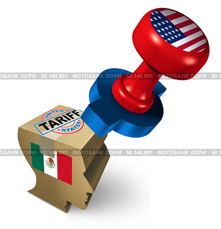 Mexico tariffs by the United States due to illegal immigration as a political an economic dispute over import and export taxes and immigrants or refugee concept as a 3D illustration. Стоковое фото, агентство Ingram Publishing / Фотобанк Лори