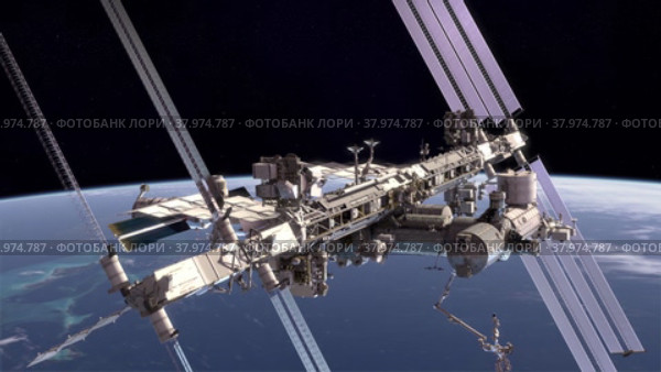 Международная Космическая Станция в космосе на земной орбите. Стоковая анимация, аниматор Max Konnov / Фотобанк Лори