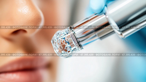 Microneedling treatment at a skincare clinic enhancing facial rejuvenation and skin texture. Стоковое AI-изображение, AI-художник Сергей Толмачёв / Фотобанк Лори