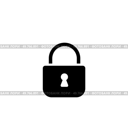 Minimalistic black lock icon centered on a white background. Represents security, access control, encryption, cybersecurity themes, privacy protection, and digital data safeguarding concepts.. Minimalistic black lock icon in center on white background. Concept of security, access control, encryption. Стоковая иллюстрация, агентство Ingram Publishing / Фотобанк Лори
