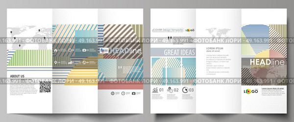 Minimalistic design with lines, geometric shapes forming beautiful background. Tri-fold brochure business templates on both sides. Easy editable abstract vector layout in flat style.. Tri-fold brochure business templates on both sides. Easy editable abstract vector layout in flat design. Minimalistic design with lines, geometric shapes forming beautiful background. Стоковая иллюстрация, агентство Ingram Publishing / Фотобанк Лори