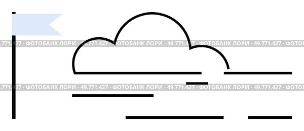 Minimalistic line art features a cloud beside a flag on a flagpole. Simple and clean design highlights a serene clear sky. Ideal for weather themes, web design, graphical presentations, childrens. Minimalistic Cloud with Flag on a Clear Day with Blue Sky. Стоковая иллюстрация, агентство Ingram Publishing / Фотобанк Лори