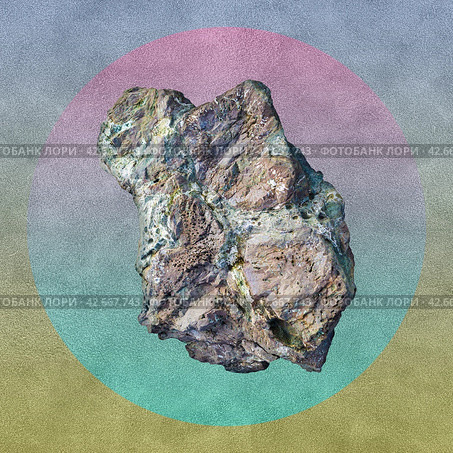 Minimalistic zine poster. Contemporary art collage with natural huge stone, rock. Creative artwork. Стоковая иллюстрация, иллюстратор bashta / Фотобанк Лори