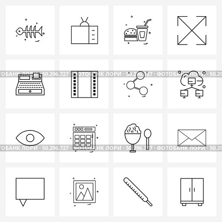 Mobile UI Line Icon Set of 16 Modern Pictograms of business, zoom, TV, scale, drink Vector Illustration. Стоковая иллюстрация, агентство Ingram Publishing / Фотобанк Лори
