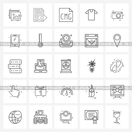 Mobile UI Line Icon Set of 25 Modern Pictograms of camera, shirt, readable, shopping, t Vector Illustration. Стоковая иллюстрация, агентство Ingram Publishing / Фотобанк Лори