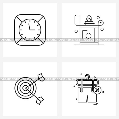 Mobile UI Line Icon Set of 4 Modern Pictograms of clock, focus, minutes, lighter, garments Vector Illustration. Стоковая иллюстрация, агентство Ingram Publishing / Фотобанк Лори