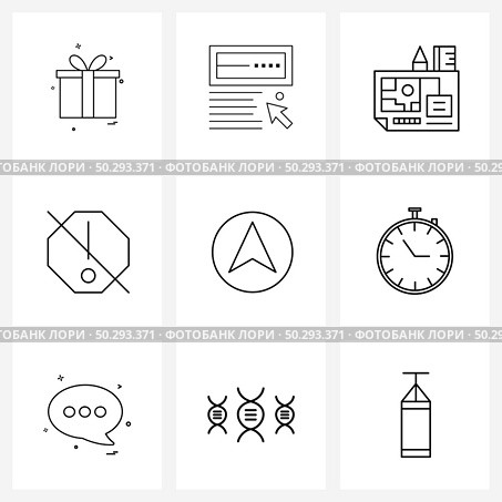 Mobile UI Line Icon Set of 9 Modern Pictograms of stop watch, circle, blueprint, cursor, octagon Vector Illustration. Стоковая иллюстрация, агентство Ingram Publishing / Фотобанк Лори