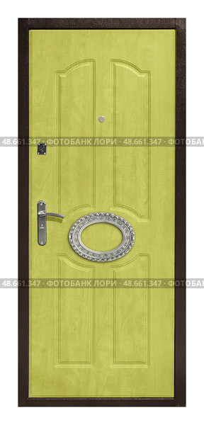 Model of entrance metal door isolated on white background. Стоковое фото, фотограф Елена  Попкова / Фотобанк Лори