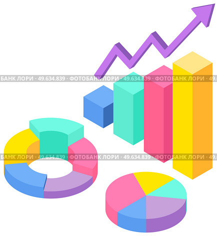 Modem isometric graphic statistical pie chart icon. Columns step use as inforchart, infographic box display, isolated on white background. Profit growth indicators from sales shown on diagram. Profit growth indicators from sales on bar chart. Statistical data, statistics, sectorized diagram. Стоковая иллюстрация, агентство Ingram Publishing / Фотобанк Лори