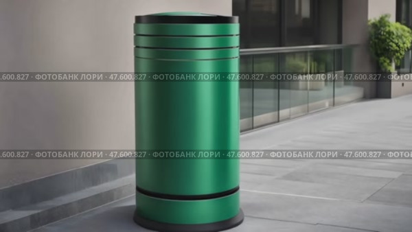 Modern Green Garbage Bin, Black Trash Can on Street, Metal Waste Bin for Mix Trash and Non Recyclable Waste. Стоковое AI-видео, аниматор Ирина Старикова / Фотобанк Лори