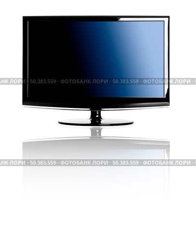 Modern lcd TV isolated over a white background with reflection. Стоковое фото, агентство Ingram Publishing / Фотобанк Лори