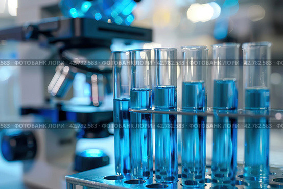 Modern Medical Research Laboratory. Scientific Lab Biotechnology. Equipment of that used in laboratories, hospitals, research labs, industry etc. Analysis of solvents, drugs, residues, pharmaceuticals. Стоковое AI-изображение, AI-художник Марина Демидюк / Фотобанк Лори