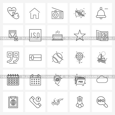 Modern Style Set of 25 line Pictograph Grid based less, bell, essential, alert, photo Vector Illustration. Стоковая иллюстрация, агентство Ingram Publishing / Фотобанк Лори