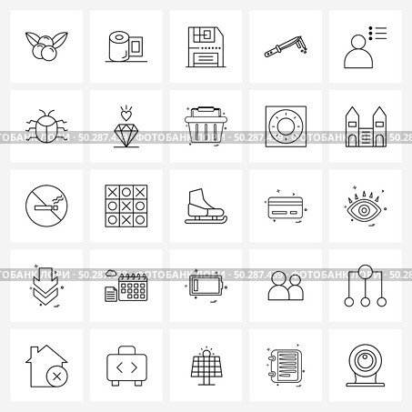 Modern Style Set of 25 line Pictograph Grid based bug, text, save, profile, scary Vector Illustration. Стоковая иллюстрация, агентство Ingram Publishing / Фотобанк Лори