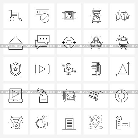 Modern Style Set of 25 line Pictograph Grid based eject, dress, media library, valentine, time Vector Illustration. Стоковая иллюстрация, агентство Ingram Publishing / Фотобанк Лори