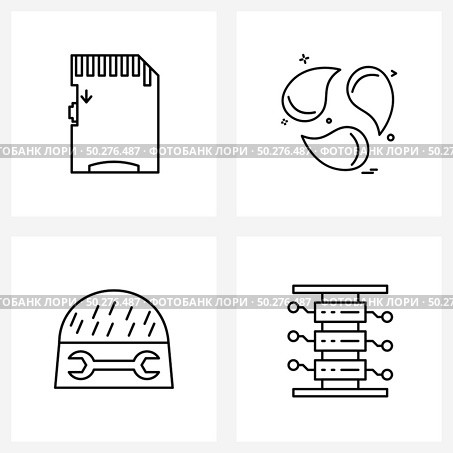 Modern Style Set of 4 line Pictograph Grid based ds card; tools; memory card; nature; data Vector Illustration. Стоковая иллюстрация, агентство Ingram Publishing / Фотобанк Лори