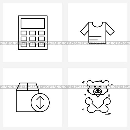 Modern Style Set of 4 line Pictograph Grid based calk, box, device, t shirt, management Vector Illustration. Стоковая иллюстрация, агентство Ingram Publishing / Фотобанк Лори