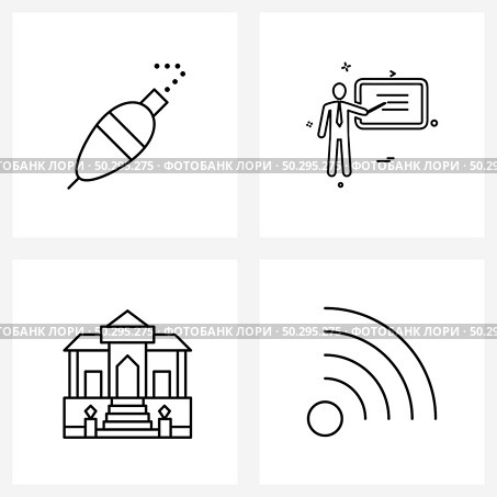Modern Style Set of 4 line Pictograph Grid based bobber, architecture, marine, business, landmark Vector Illustration. Стоковая иллюстрация, агентство Ingram Publishing / Фотобанк Лори