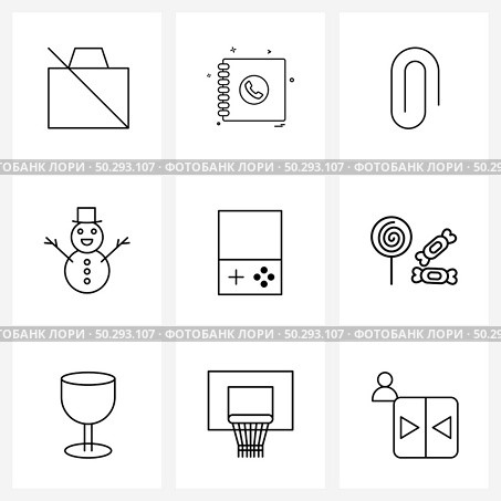 Modern Style Set of 9 line Pictograph Grid based lollipop, audio, attachment, music, Christmas Vector Illustration. Стоковая иллюстрация, агентство Ingram Publishing / Фотобанк Лори