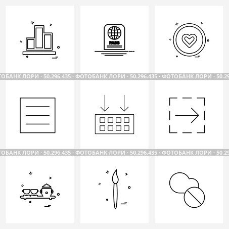 Modern Style Set of 9 line Pictograph Grid based compilation, all, user interface, navigation, list Vector Illustration. Стоковая иллюстрация, агентство Ingram Publishing / Фотобанк Лори