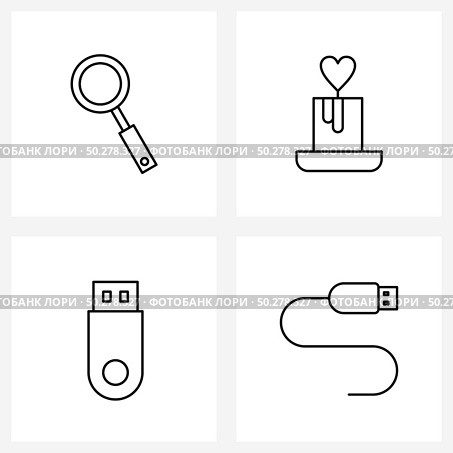 Modern Vector Line Illustration of 4 Simple Line Icons of search, storage, candle, valentine, usb cable Vector Illustration. Стоковая иллюстрация, агентство Ingram Publishing / Фотобанк Лори