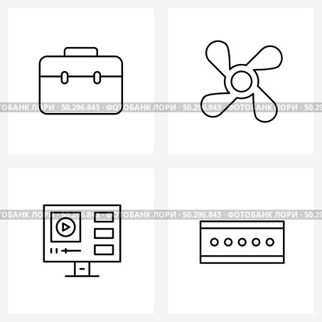 Modern Vector Line Illustration of 4 Simple Line Icons of briefcase, YouTube, blower, ventilator, electricity Vector Illustration. Стоковая иллюстрация, агентство Ingram Publishing / Фотобанк Лори