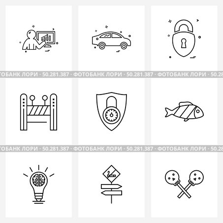 Modern Vector Line Illustration of 9 Simple Line Icons of sea food, security, locked, protected, emergencies Vector Illustration. Стоковая иллюстрация, агентство Ingram Publishing / Фотобанк Лори