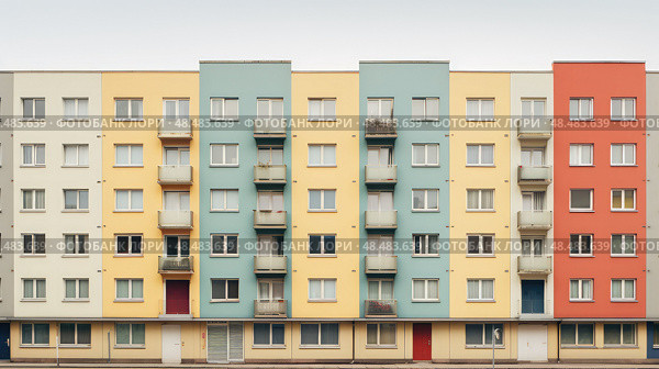 modernism block housing ai generated. Стоковое AI-изображение, AI-художник Vectorwin / Фотобанк Лори