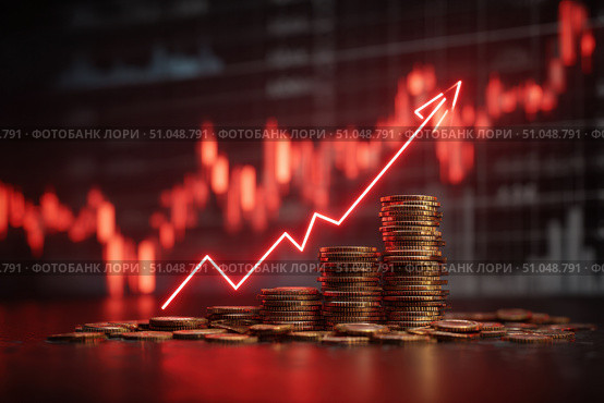 Money coin stack growing graph investment. Finance save. Success, growth wealth stock market. Business in the digital age. Trading chart in financial concepts. Prosperity. Cryptocurrency. Technology. Стоковое AI-изображение, AI-художник Марина Демидюк / Фотобанк Лори