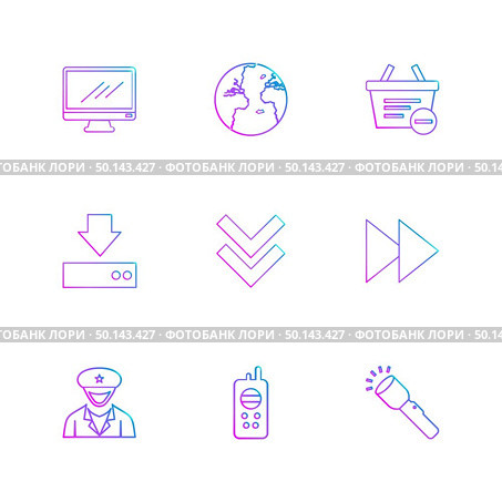 monitor , globe , world, cart , basket, , download, forword , police , icon, vector, design,  flat,  collection, style, creative,  icons. Стоковая иллюстрация, агентство Ingram Publishing / Фотобанк Лори