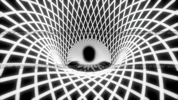Monochrome glossy ball rolling inside rhombus tunnel. Стоковая иллюстрация, иллюстратор David Kashakhi / Фотобанк Лори