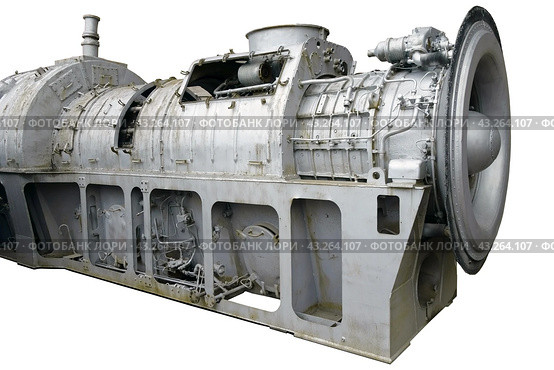 Морской корабельный турбовальный двигатель на белом фоне. Marine ship turboshaft engine on a white background. Стоковое фото, фотограф Татьяна Д / Фотобанк Лори