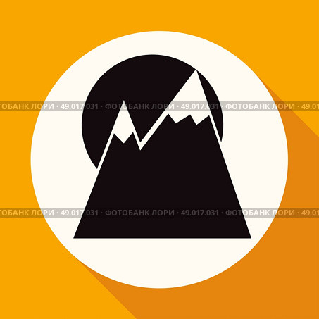 Mountain icon on white circle with a long shadow. Стоковая иллюстрация, агентство Ingram Publishing / Фотобанк Лори