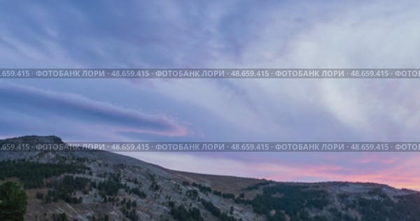 Mountain lake time lapse in summer or autumn. Wild nature and beautiful sunset. Moving clouds, deep twilight and dramatic sky. Стоковое видео, видеограф Александр Маркин / Фотобанк Лори