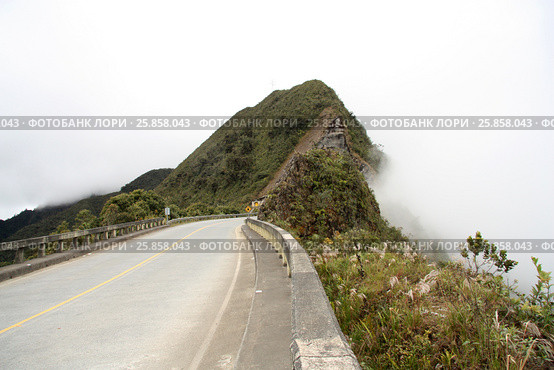 Mountain road in clouds, Yungas region, Bolivia, South America (2013 год). Стоковое фото, фотограф Жукова Юлия / Фотобанк Лори