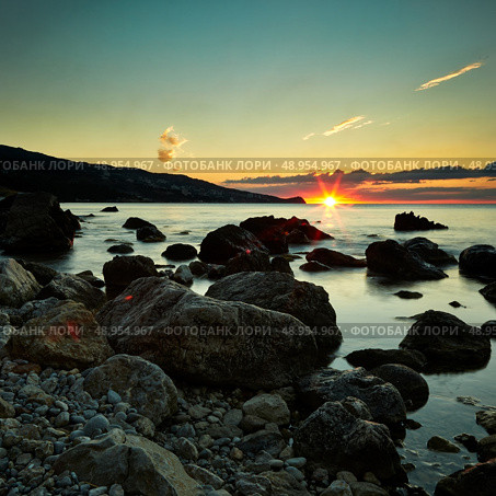 Mountains and sea at sunset. Crimea landscape. Nature background. Стоковое фото, агентство Ingram Publishing / Фотобанк Лори