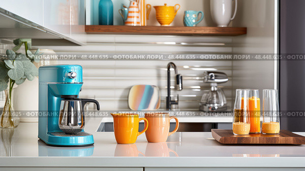 mugs kitchen close-up ai generated. Стоковое AI-изображение, AI-художник Vectorwin / Фотобанк Лори