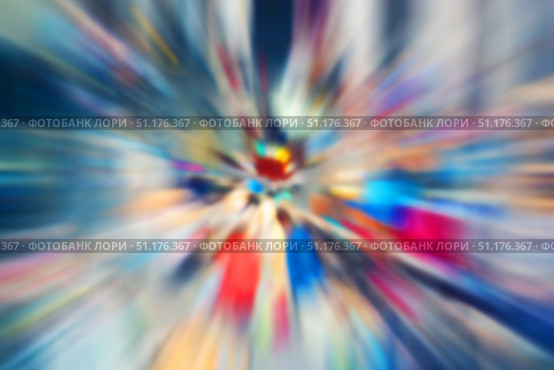 Multi-color abstract illustration. Radial blur in blue-purple tones. Explosion with flying splinters. Movement with great speed. Стоковое фото, фотограф Константин Тимофеев / Фотобанк Лори