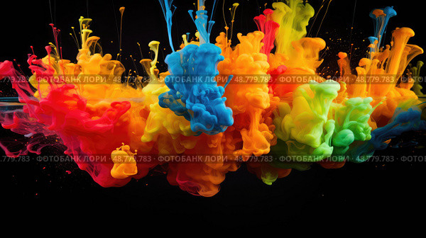 multicolored ink drop in water ai generated. Стоковое AI-изображение, AI-художник Vectorwin / Фотобанк Лори