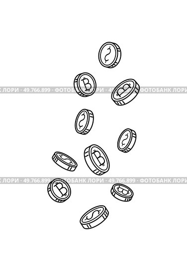 Multiple cryptocurrency coins bitcoins in freefall, dynamic nature of digital economy, blockchain technology, and virtual currency trends. Suitable for finance, tech, and investment discussions.. Abstract illustration of falling cryptocurrency coins, representing blockchain and digital economy. Стоковая иллюстрация, агентство Ingram Publishing / Фотобанк Лори