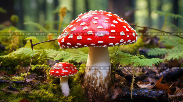 muscaria poisonous plants ai generated. Стоковое AI-изображение, AI-художник Vectorwin / Фотобанк Лори