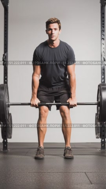Muscular athlete lifting heavy barbell with perfect technique, displaying strength and concentration during intense workout in modern fitness facility. Стоковое AI-видео, аниматор Юрий Поздников / Фотобанк Лори