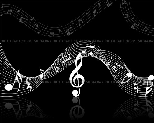 Musical Design Elements From Music Staff With Treble Clef And Notes in Black and White Colors. Vector Illustration. . Стоковая иллюстрация, агентство Ingram Publishing / Фотобанк Лори
