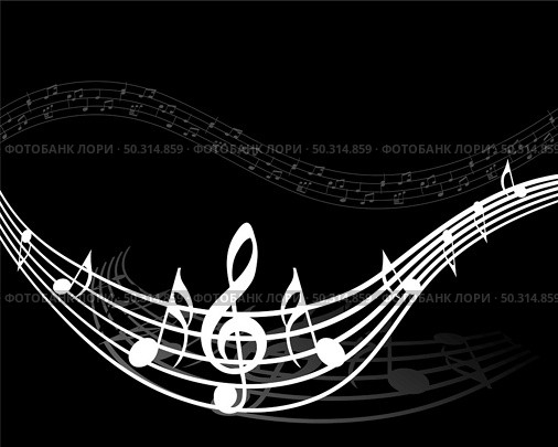 Musical Design Elements From Music Staff With Treble Clef And Notes in Black and White Colors. Vector Illustration. . Стоковая иллюстрация, агентство Ingram Publishing / Фотобанк Лори